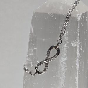 Sterling Silver CZ Double Chain Infinity Bracelet 7.25" w/1" Extender
